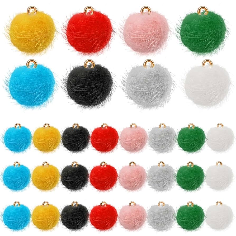 Amazon.co.jp: 40個 丸型 ふわふわ ポンポン チャーム カラフル